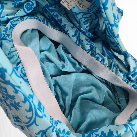 Tehama Women's Blue Damask V-Neck Sleeveless Pleated Midi Dress Size Small - Picture 10 of 11